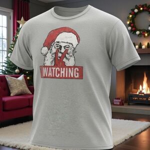 Holiday Time T-Shirt Men's 3XL Gray Santa Watching Graphic Christmas